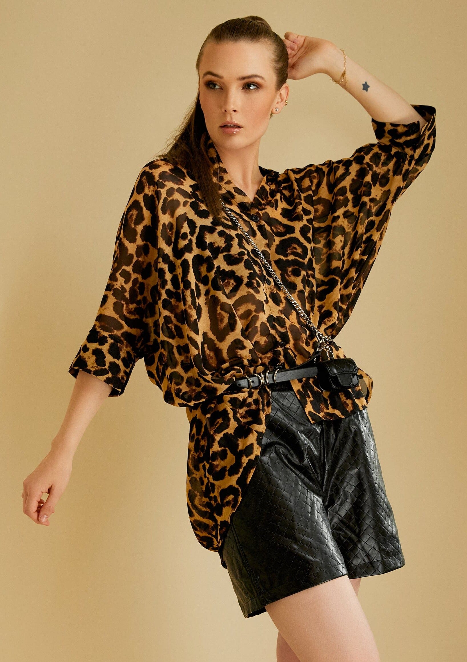 Sheer Batwing Sleeve Leopard Blouse Blouses Kate Hewko 