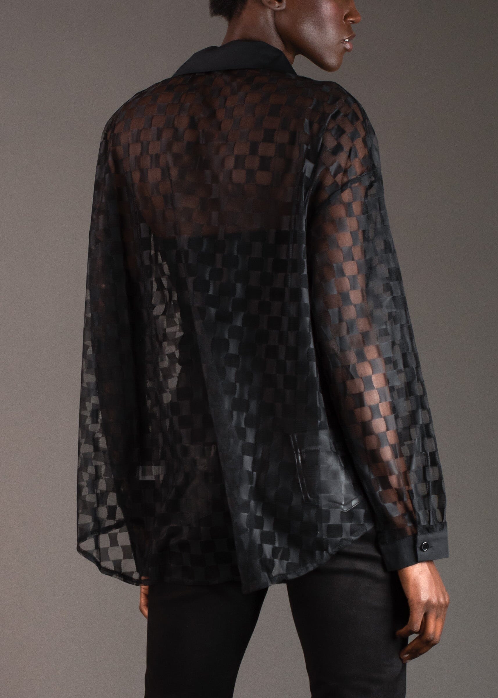 Sheer Checkered Button Up Blouses Kate Hewko 