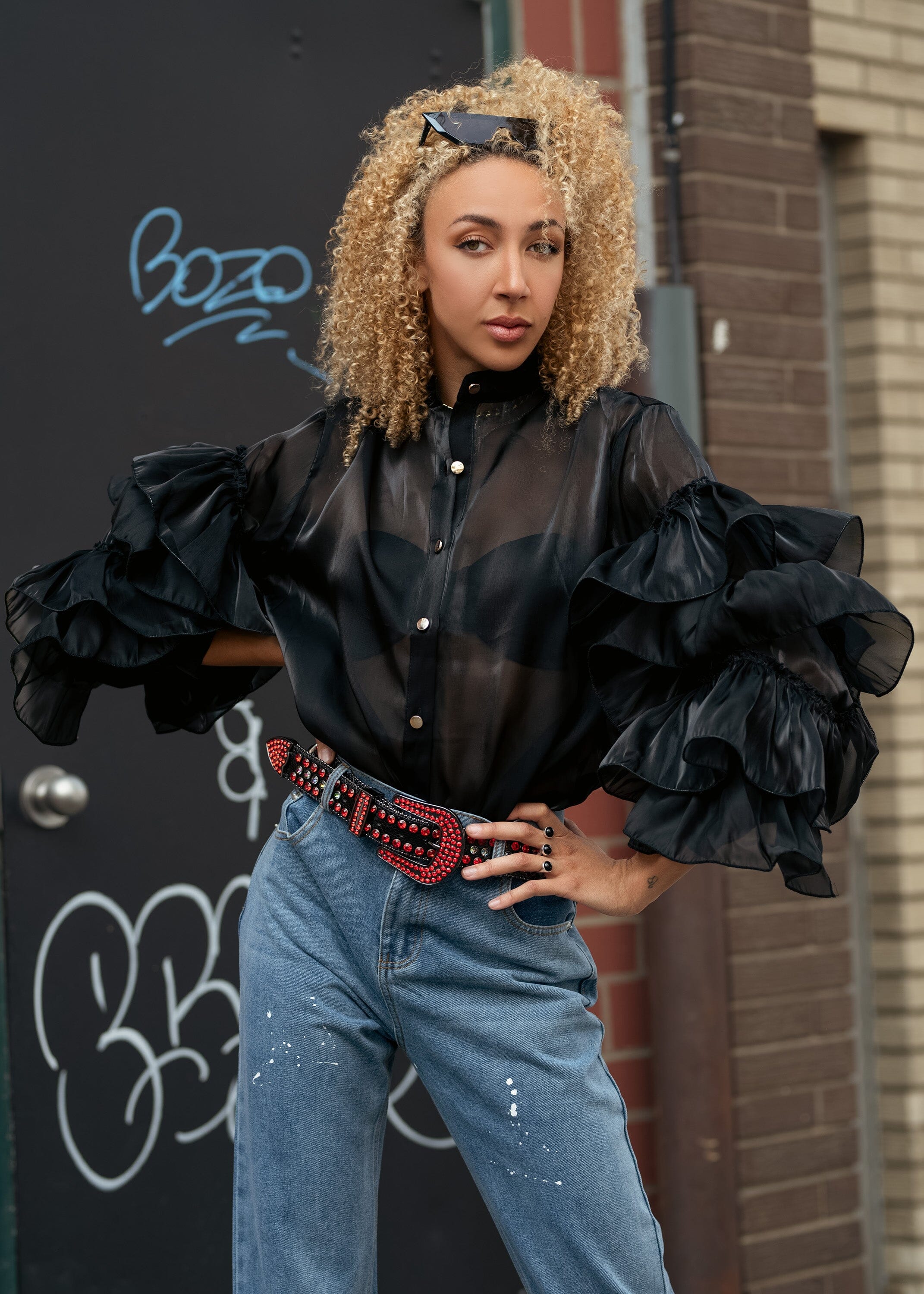 Sheer Drama Sleeve Button Up Blouses Kate Hewko 