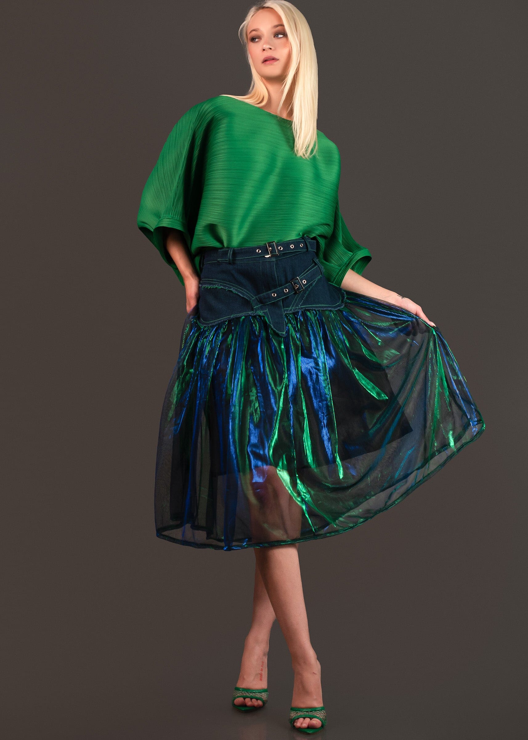 Sheer Metallic Denim Tulle Skirt Kate Hewko 