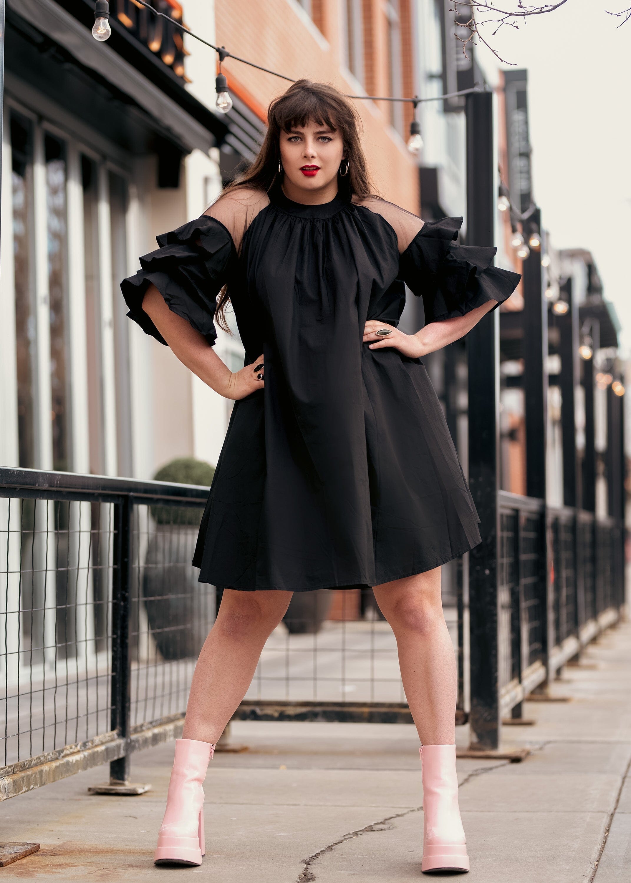 Sheer Ruffle Sleeve Dress Dresses Kate Hewko Black One Size 