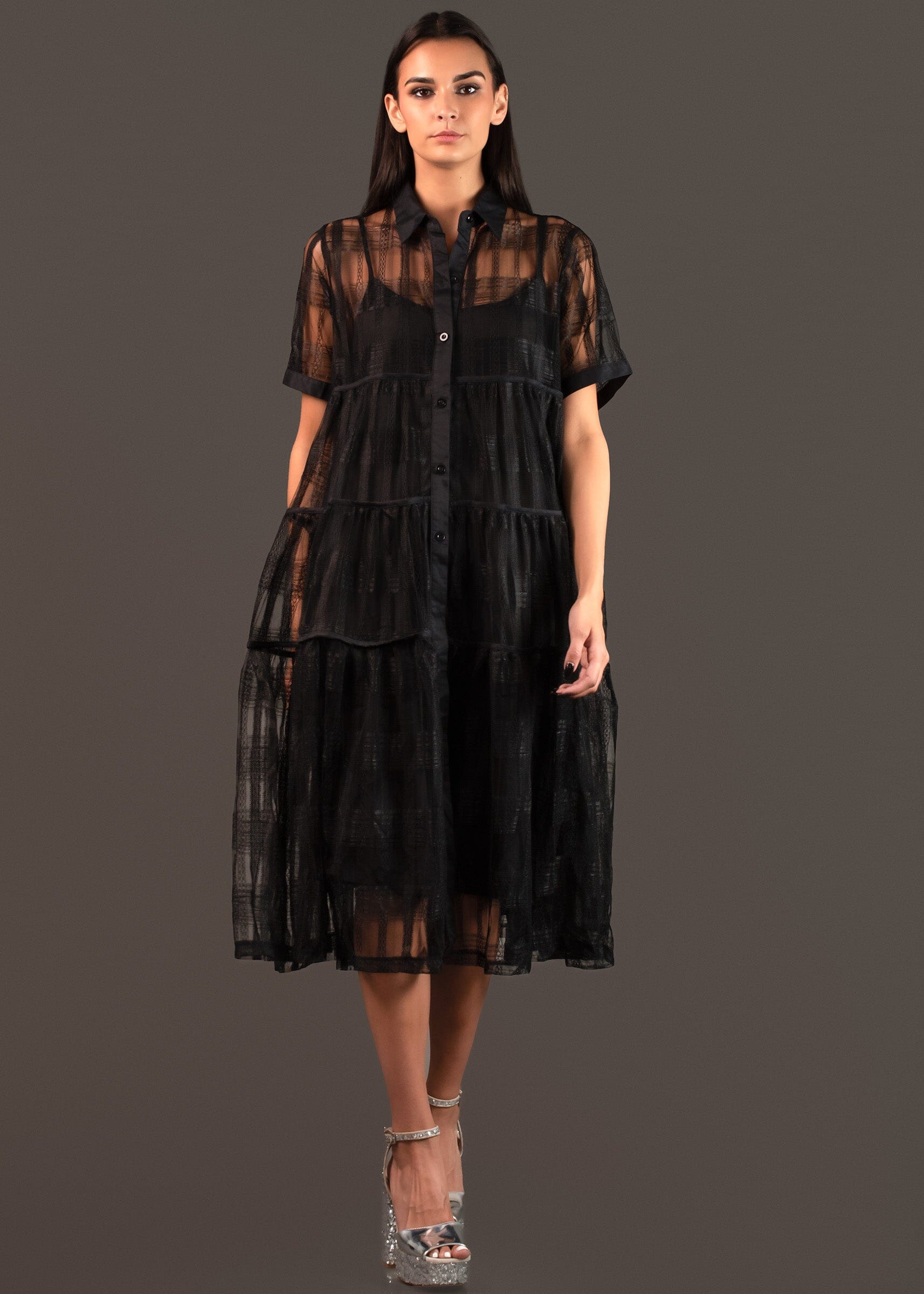 Sheer Textured Shirt Dress Dresses Kate Hewko 