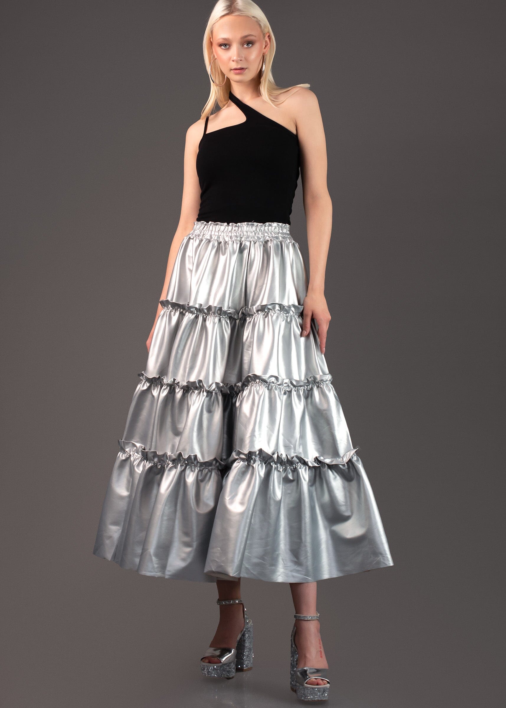 Tiered Metallic Midi Skirt Skirts Kate Hewko 
