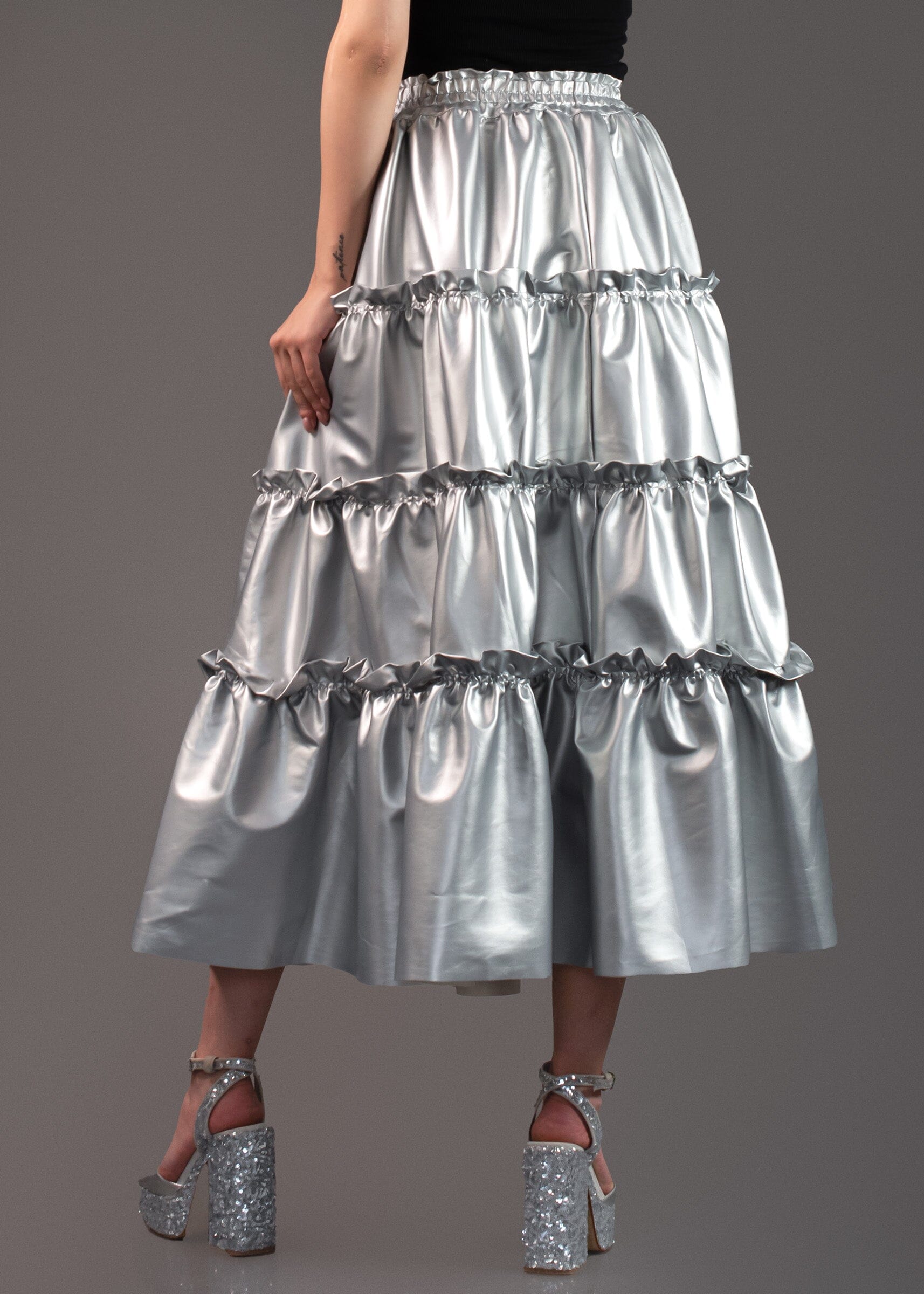 Tiered Metallic Midi Skirt Skirts Kate Hewko 