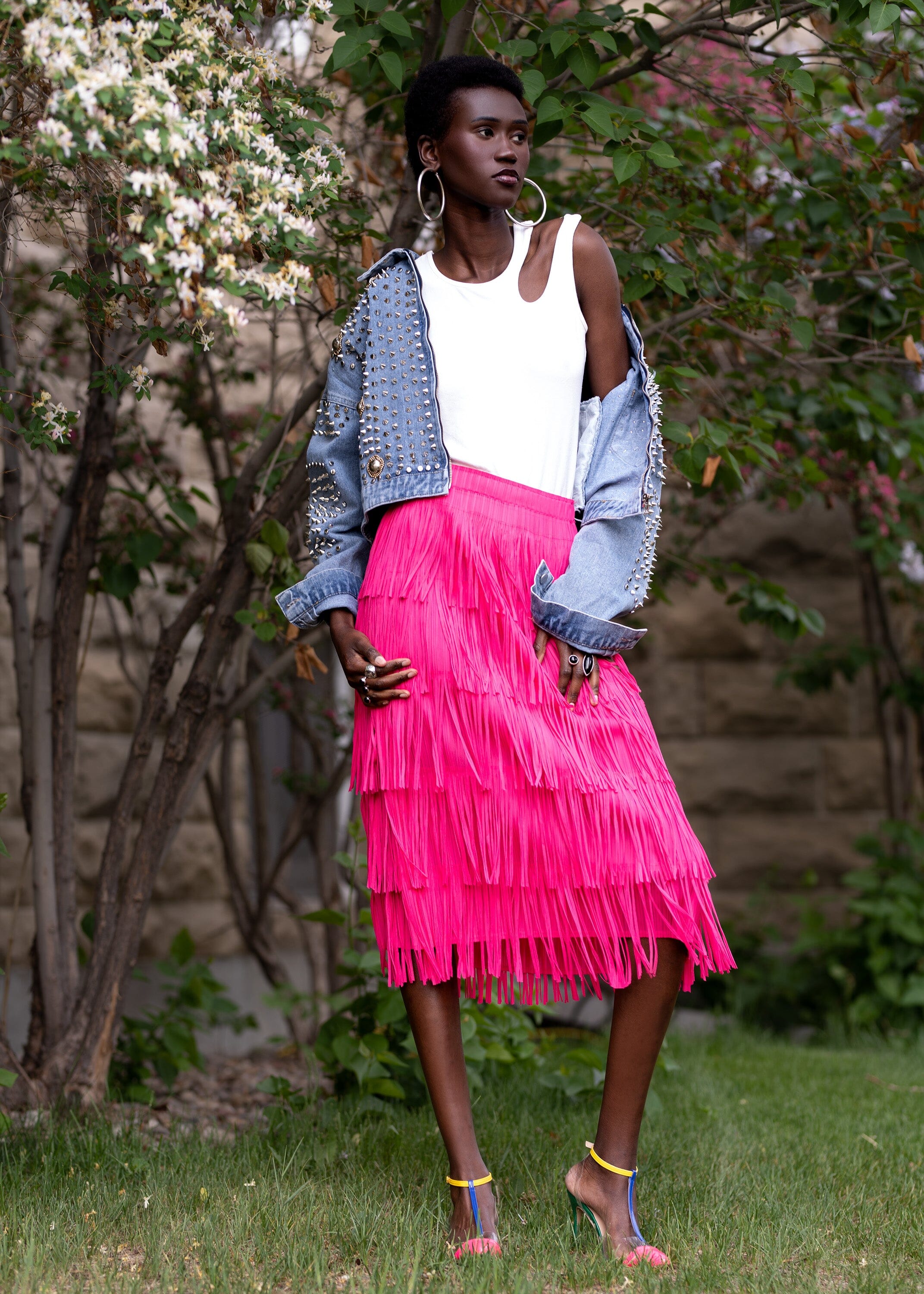 Tiered Tassel Midi Skirt Skirts Kate Hewko Hot Pink One Size 