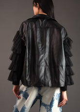 Tiered Tulle Sleeve Moto Jacket Outerwear Kate Hewko 