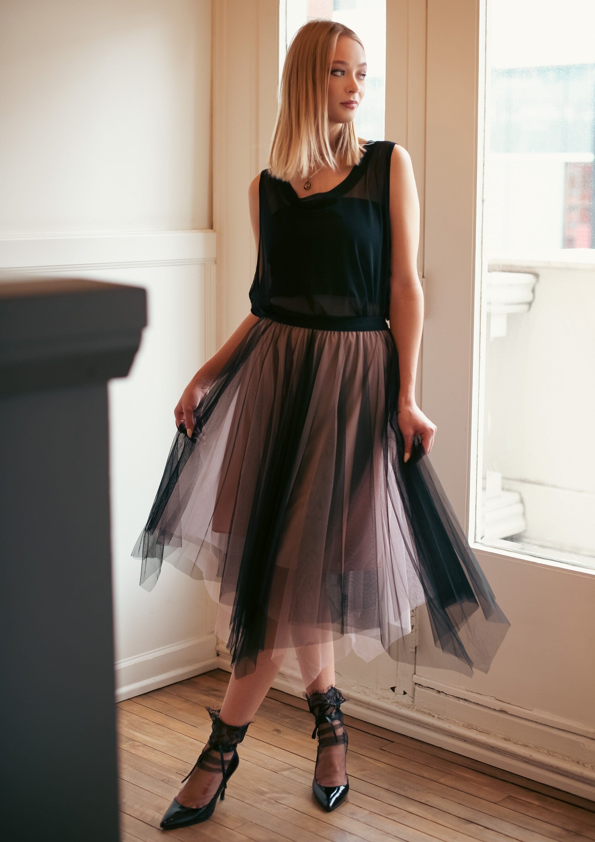 Two Tone Layered Skirt Skirts Kate Hewko Pink 