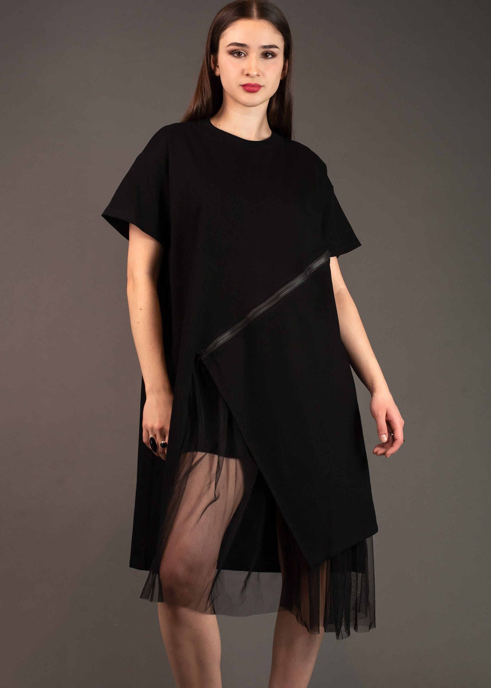 Zipper + Tulle Tee Dress Dresses Kate Hewko One Size Black 